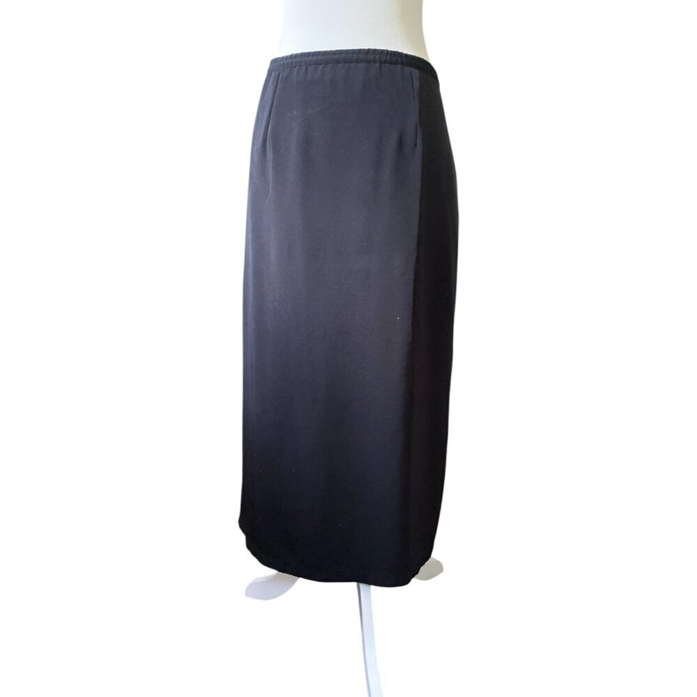 Vintage Eva Negri Paris Black Satin Wrap Maxi Skirt Tie Waist Size XL 14 - Picture 4 of 6